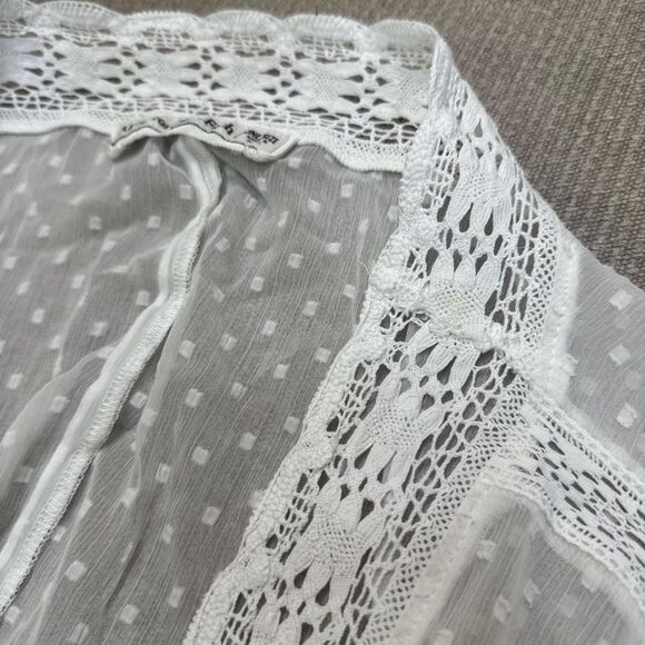 Abercrombie Boho Cottage Sheer White Polka Dot Lace Kimono Robe Fairy Cover Up - Picture 7 of 7
